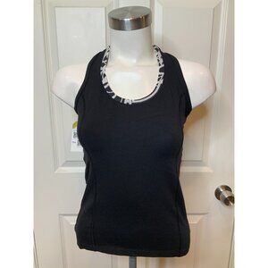 Margarita Black Floral Embroidered Racer Back Yoga Tank Top, Size 2